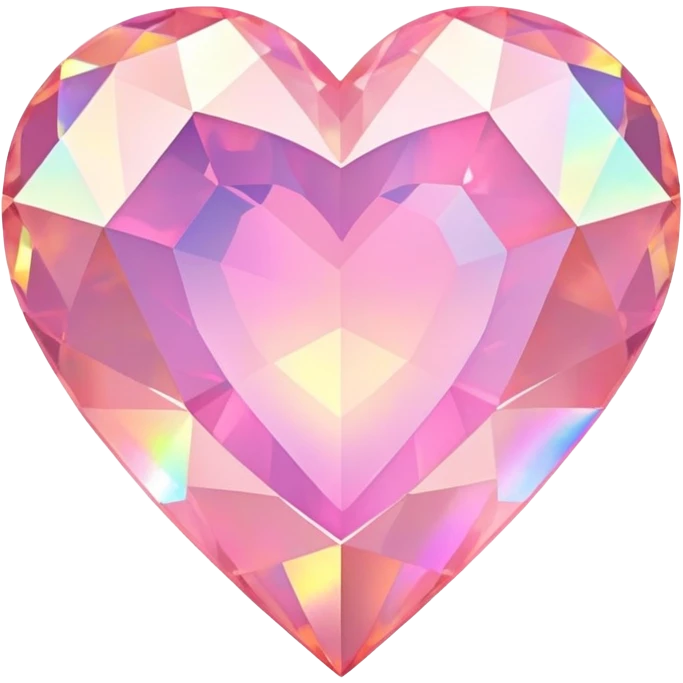 Faceted heart-shaped pink fire opal with holographic flashes and iridescent shine emoji