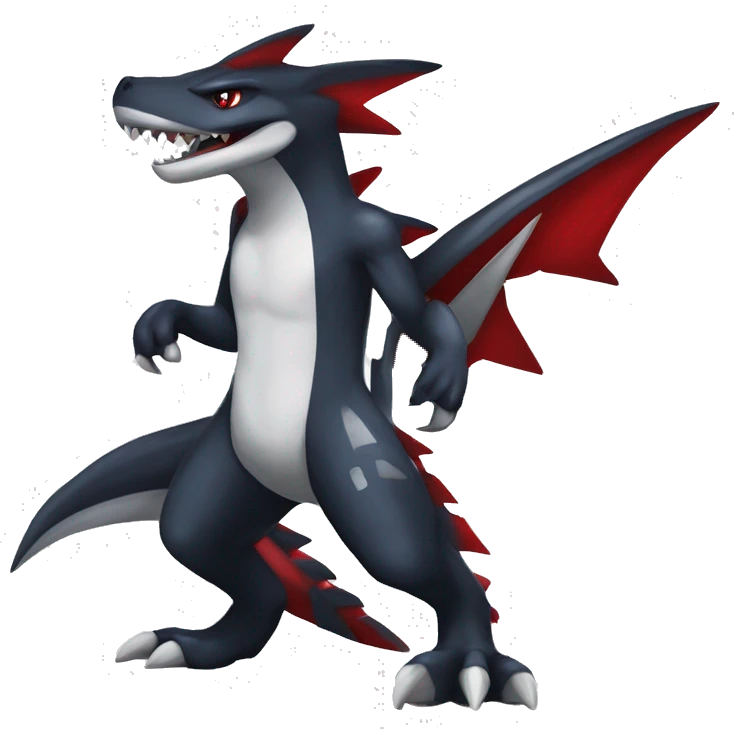 Black Cool Edgy Anthro Sharpedo-Sergal-Garchomp-Fakémon  with White and Red Edgy markings emoji