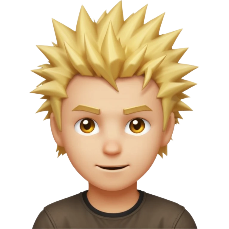 A spiky-haired golden blonde emoji young adult face with a mischievous knowing grin, one raised eyebrow, and a tiny electric spark near the hair — indie game character style on a warm amber background. emoji