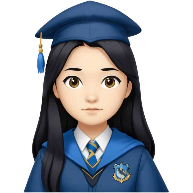 Cho Chang in harry potter, wear hogwarts Ravenclaw uniform, long black hair emoji