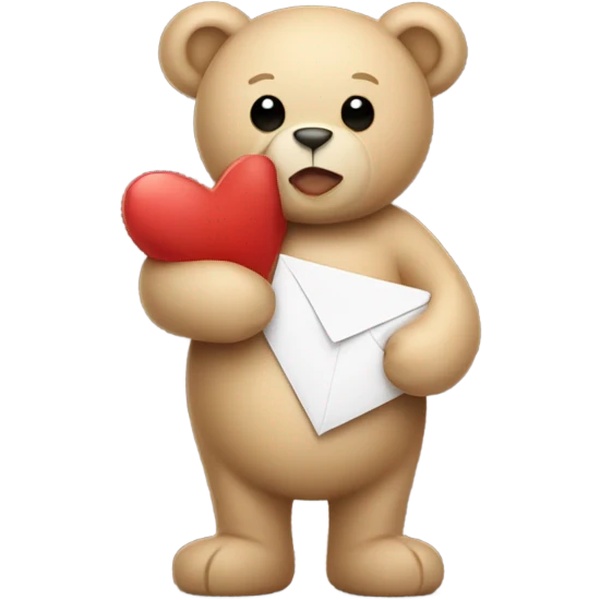 beige teddy bear teddy with an envelope and a heart in his hands emoji