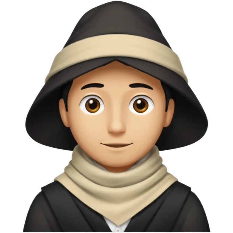 A guy with a triangle body with no arms and legs then his head is a perfect circle and his head is also black then give him a hat that doesn’t go behind his head, and last but not least give him a white scarf, NO BLACK THE COLOR FOR HIS HEAD emoji