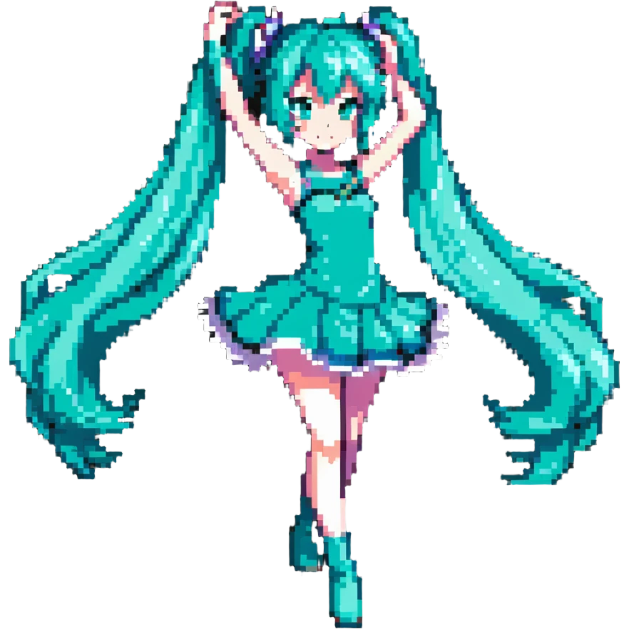 Hatsune Miku dancing pose with teal hair emoji