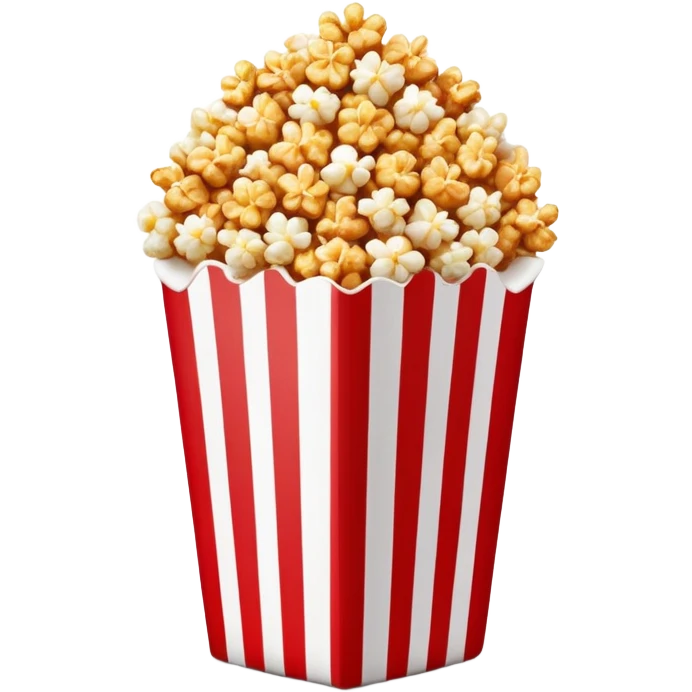 caramel popcorn in a large red and white vertically striped package, thick bold stripes, golden brown caramel popcorn, minimalist design, no text or additional elements on package, only thick red and white stripes pattern, glossy iOS emoji style emoji