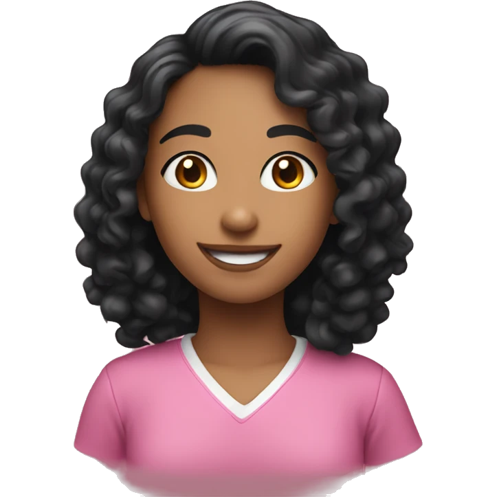 smiling girl with curly black hair with pink shirt emoji