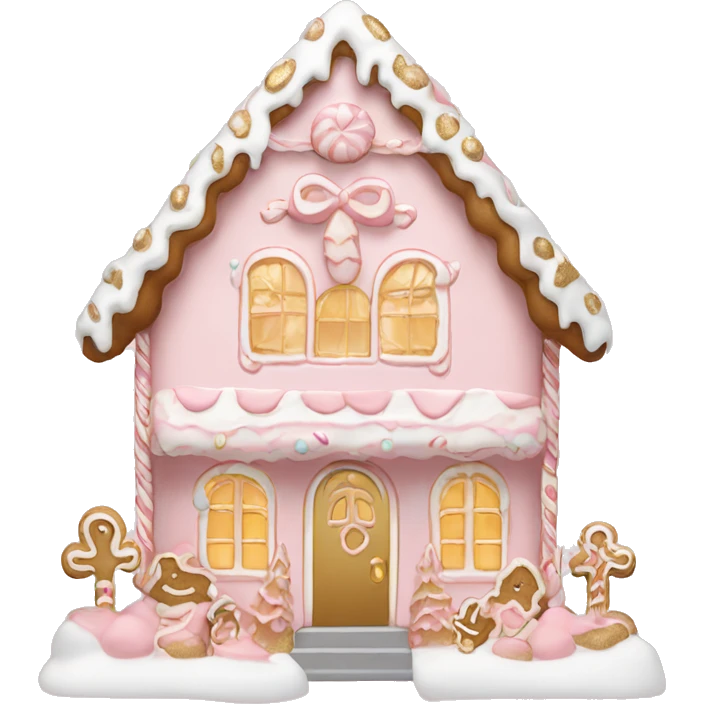light pink and gold and white gingerbread house emoji