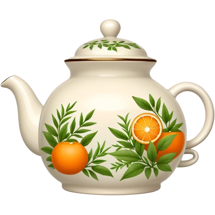 teapot with green herbs and orange tea inside  emoji
