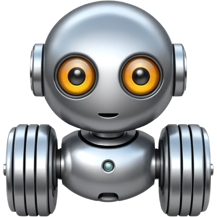 Round robot, big eyes, rolling wheels. emoji