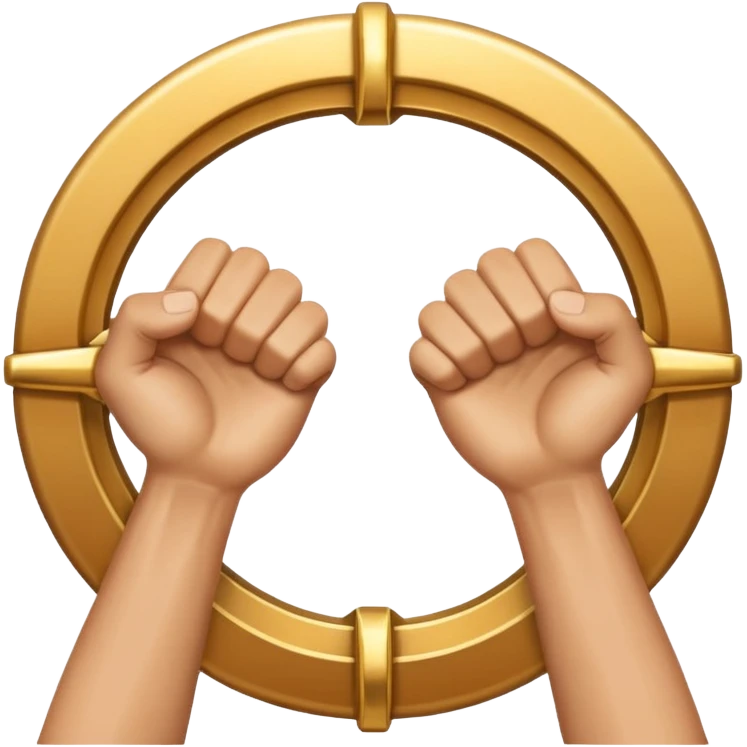 A golden wheel above two fists, palms facing each other  emoji