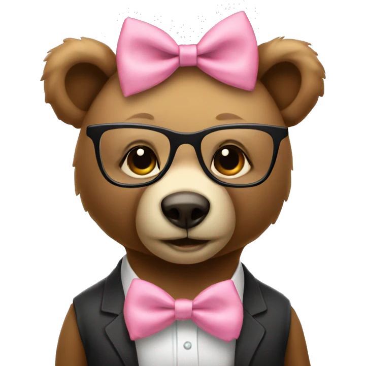 cute female bear with glasses and pink bow tie emoji