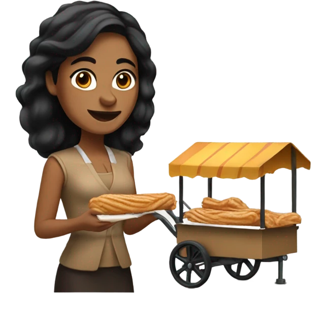 Tan black hair lady with a cart selling churros emoji