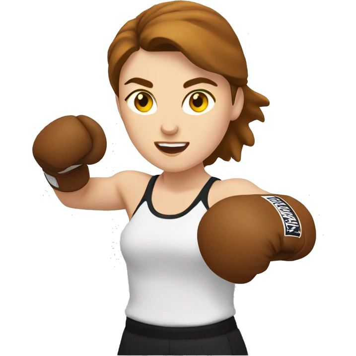 White woman boxer with brown hair throwing punch emoji
