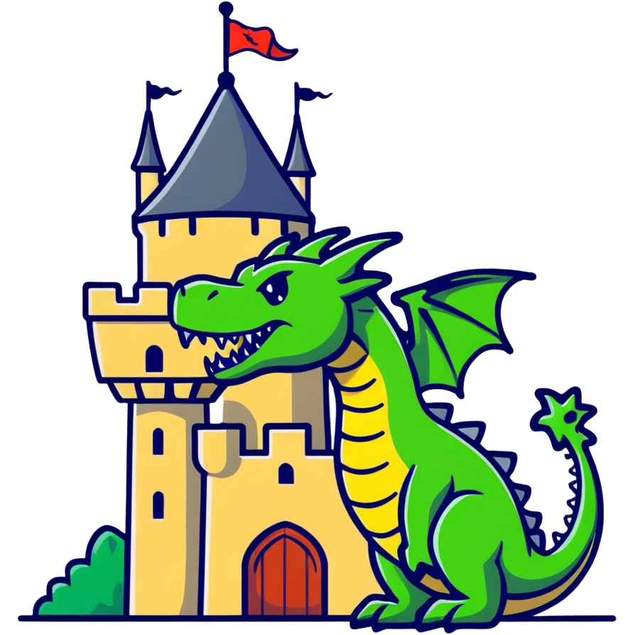 Fierce dragon guarding a castle tower emoji
