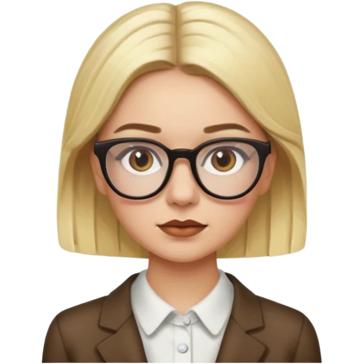 Chanel Oberlin, blonde hair, brown eyes, glasses, acne, dark eyebrows, apple emoji style emoji