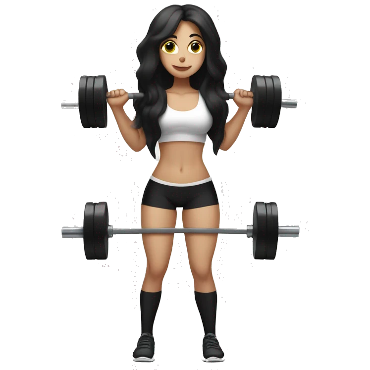Pale girl with long black hair lifting weights deadlift emoji