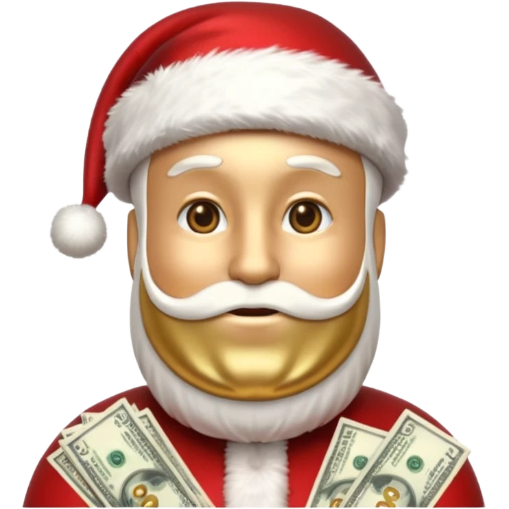 A confident rich emoji face wearing a Santa hat, money stacks, casino vibe, New Year theme, premium 3D emoji style, sharp details, no text, isolated on transparent background emoji