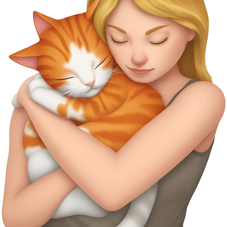 Orange kitty sleeping on brunette white girl's arms emoji
