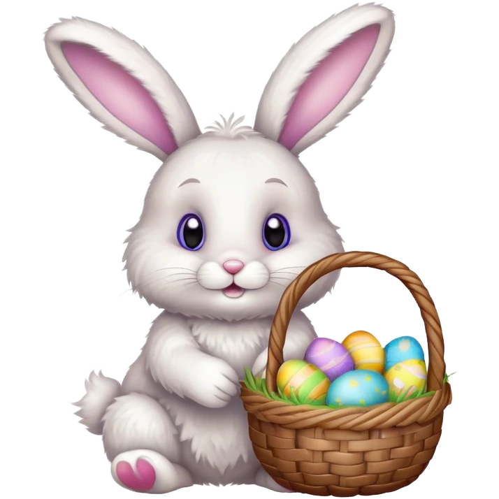 Cute Easter bunny holding Easter basket emoji