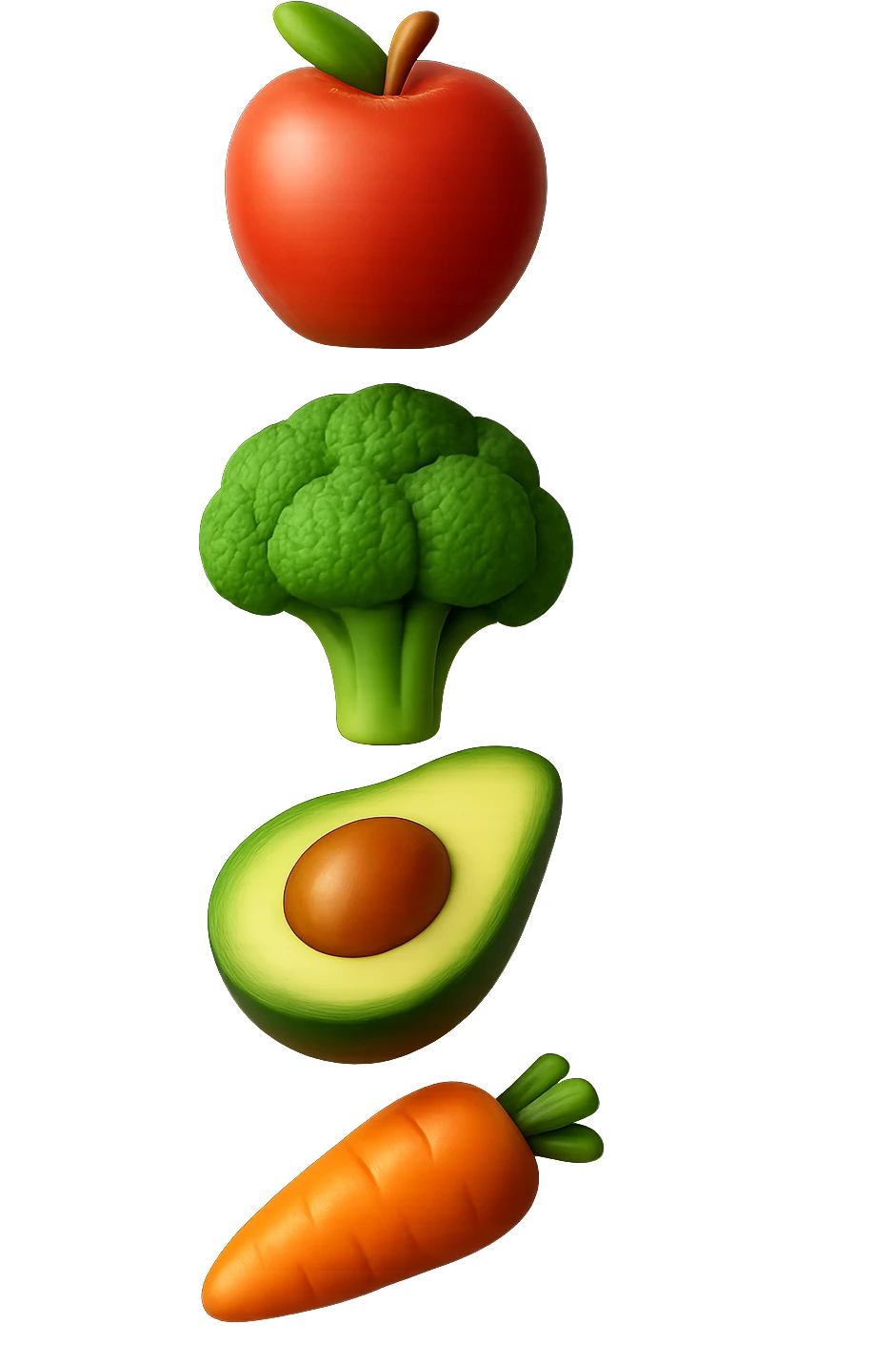 emoji stile iphone in 3d di cibo sano che fluttua in aria vericalmente, iperrealistico 4k emoji