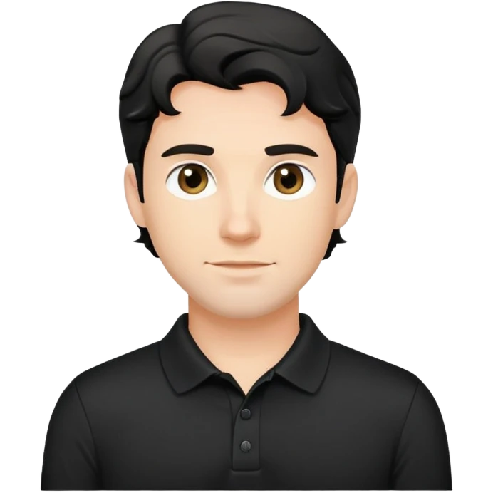 Caucasian man with black wavy hair wearing a black polo shirt emoji