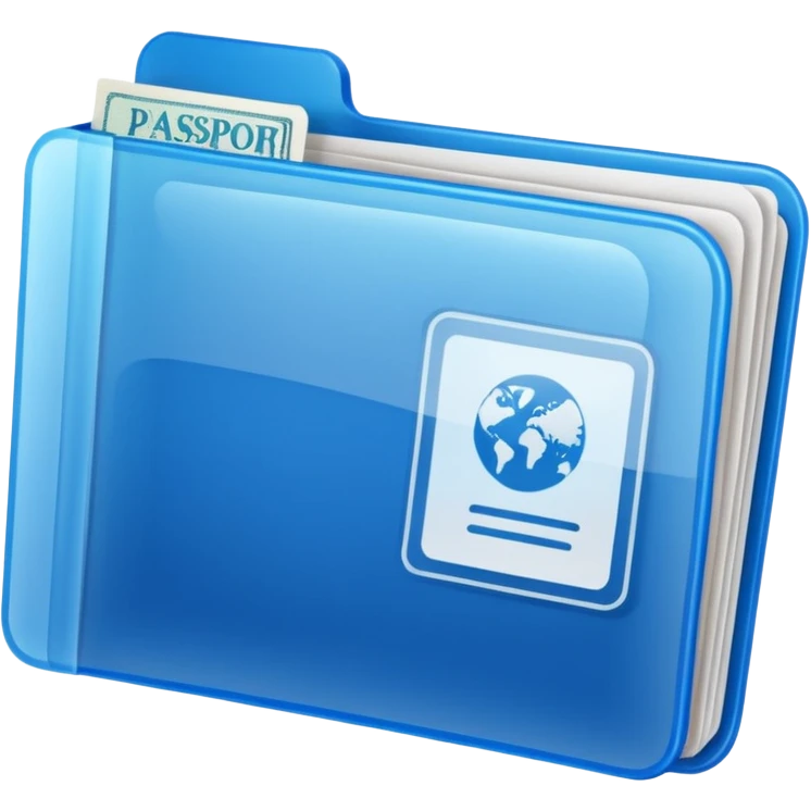 A translucent blue plastic folder with rounded corners, passport documents\ emoji