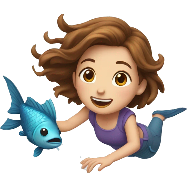 girl with brown hair as a  fish jumping out of water emoji