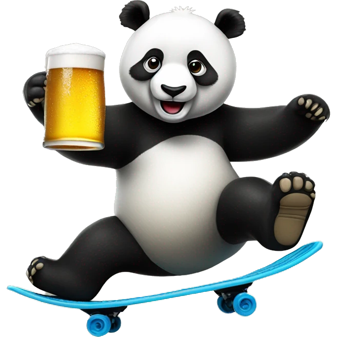 Panda doing a kickflip drinking a beer emoji