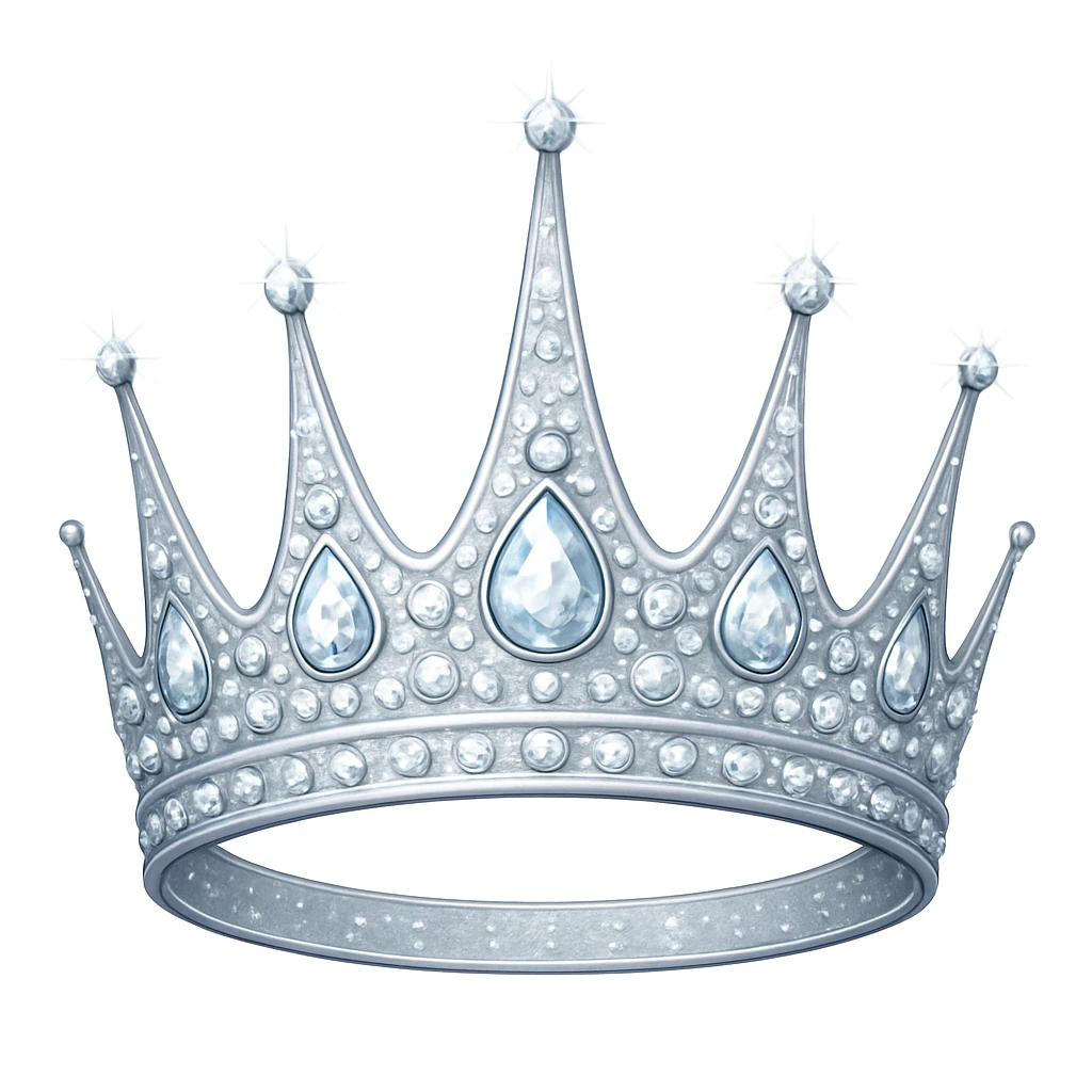 Increase the height and add more sparkle to the silver bubble crown, show only the crown (not on a head), keep it elegant and detailed, in the style of apple emojis. emoji