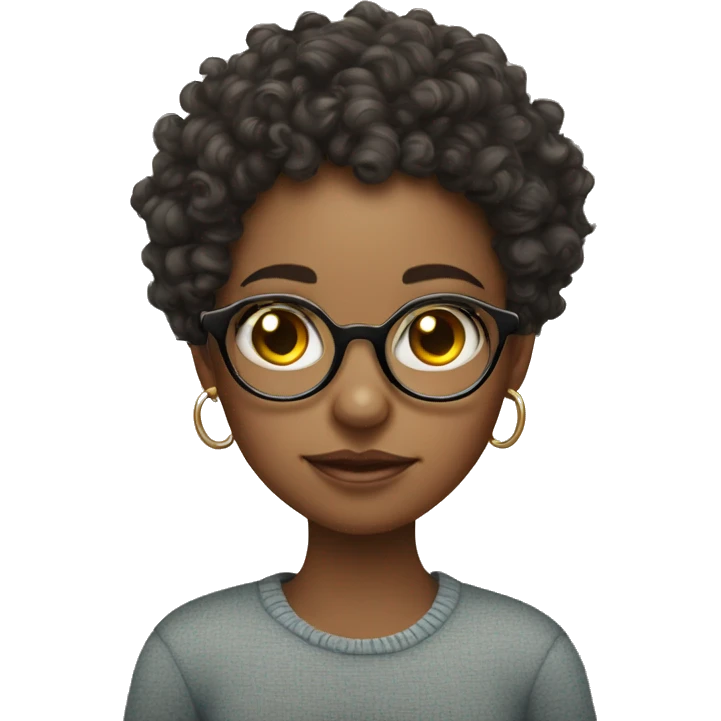 Curly hair girl with fair skin, round reading glasses and nose piercings  emoji
