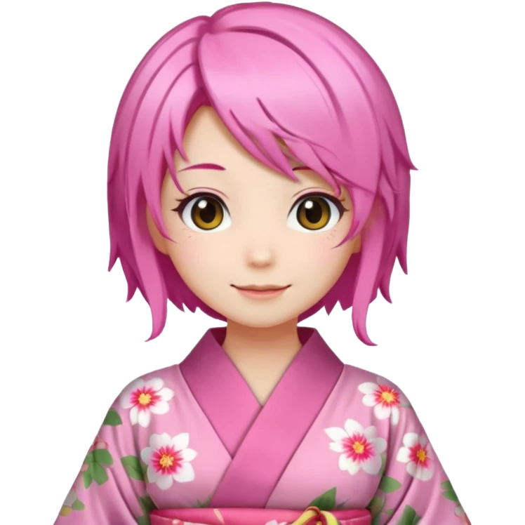 anime girl pink hair smiling , in kimono emoji