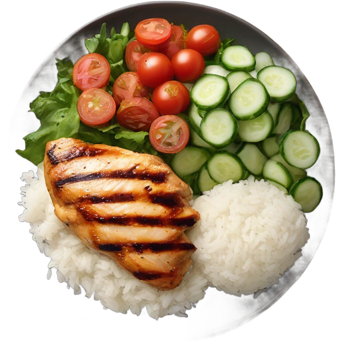 Grilled chicken, rice, salad  emoji