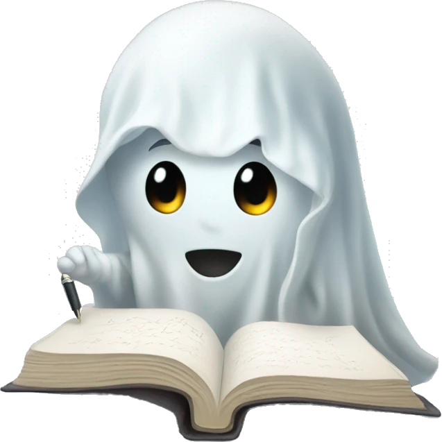 a cute little ghost writing a journal emoji
