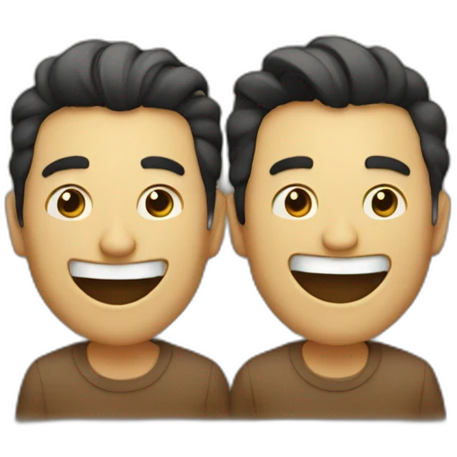 Two guys laughing at a crowd emoji