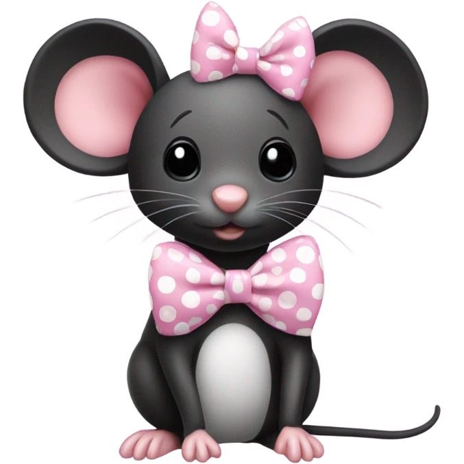Black mouse with a pink bow with white polkadots on the bow emoji
