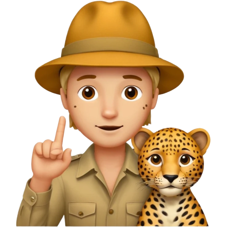 A man sticking his finger into the body of a leopard. emoji