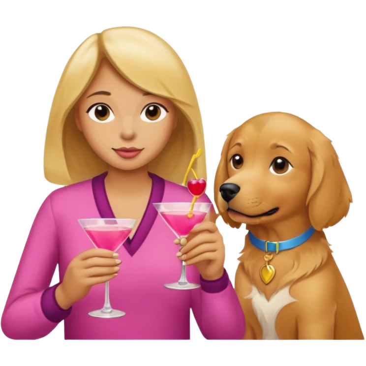 girl golden retriever drinking pink martini  emoji