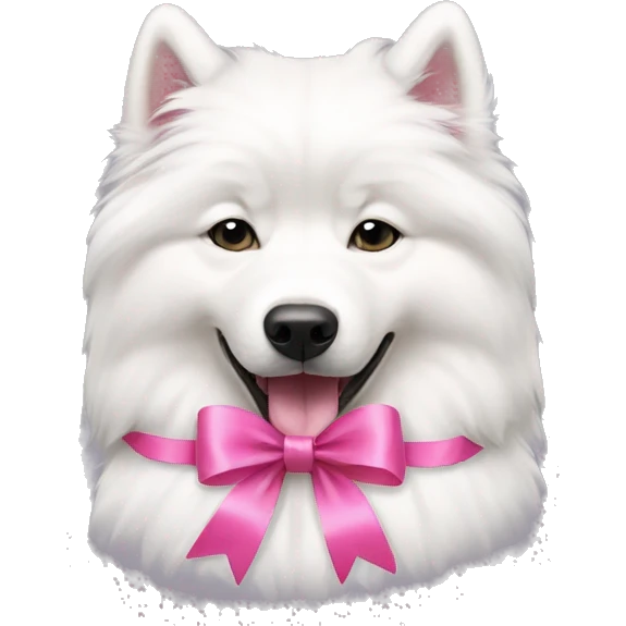 Samoyed with two pink ribbon in her ear  emoji