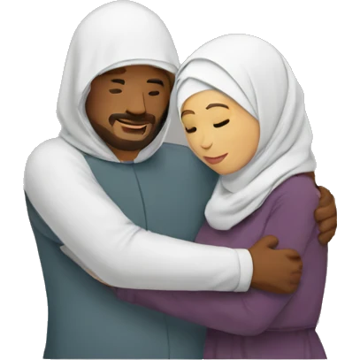 Man hugging womanwith hijab emoji