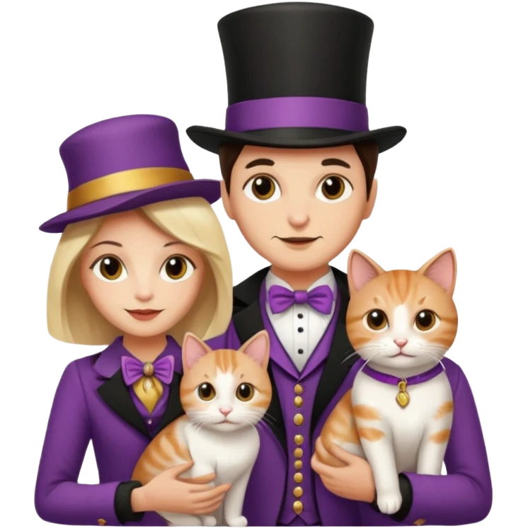 magician couple and their pet cat emoji