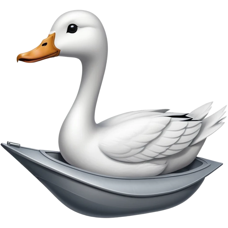 A naval vessel with a flight deck and a long-necked white goose head extending from the bow emoji