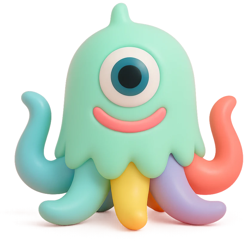 one-eyed monster with tentacles, playful and bright colors emoji