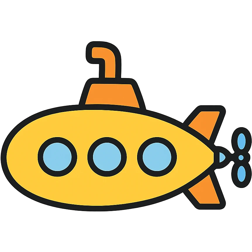 submarine color outlined icon, black outlines with color fill emoji
