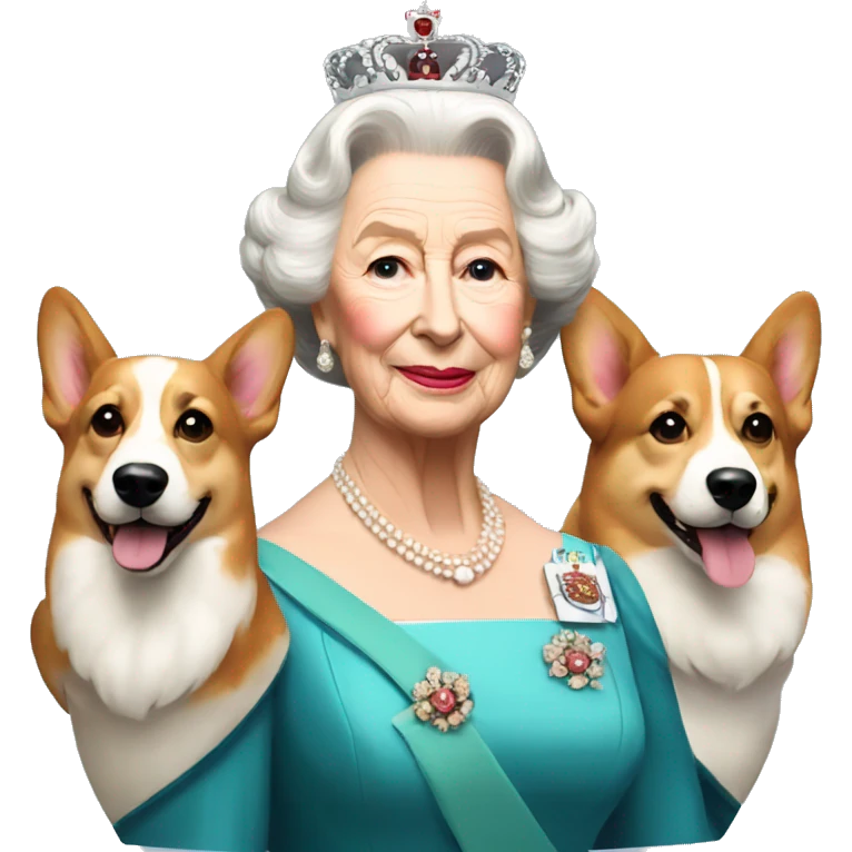 Queen Elizabeth and three Corgis  emoji