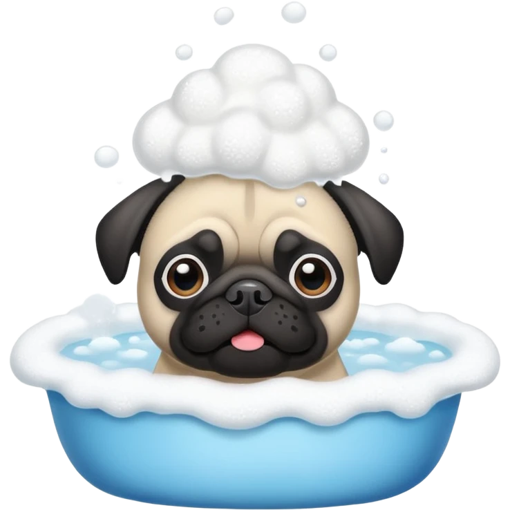 Black and white pug with bath foam on top of his head emoji