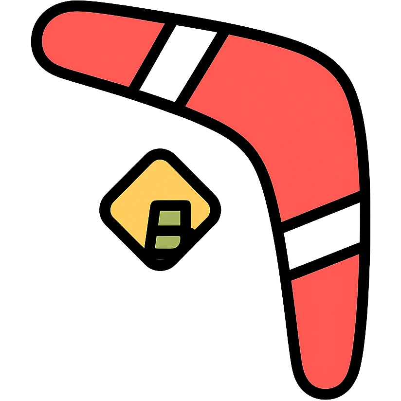 playful outlined icon of a red and white boomerang, Microsoft Power Pages logo subtly integrated, clean look emoji