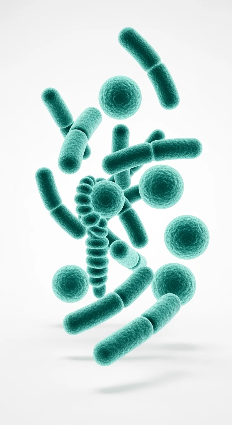 BATTERI INTESTINALI TURCHESI FLUTTUANO IN ARIA, SFONDO BIANCO emoji