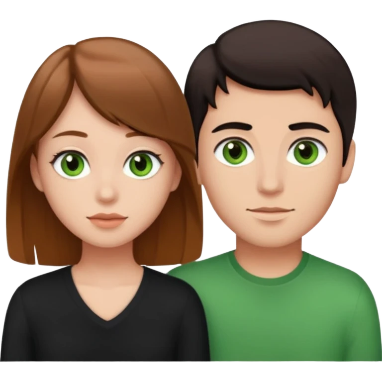 A boyfriend with light brown hair and green eyes next to his girlfriend with brown eyes and black hair emoji