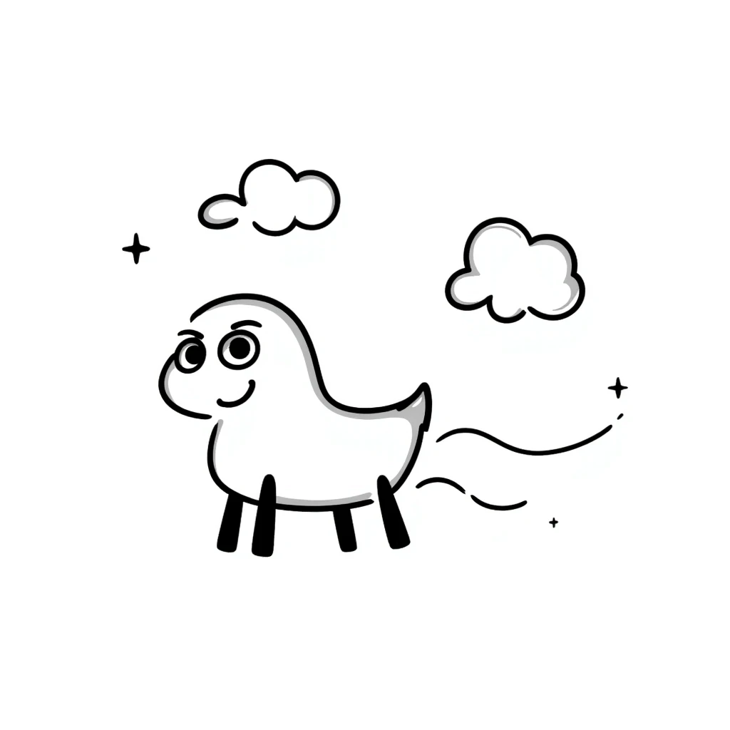 Hand-drawn flying chair with googly eyes and a happy expression, soaring through the sky emoji