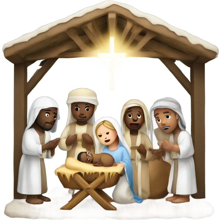 Holy manger scene with white people emoji