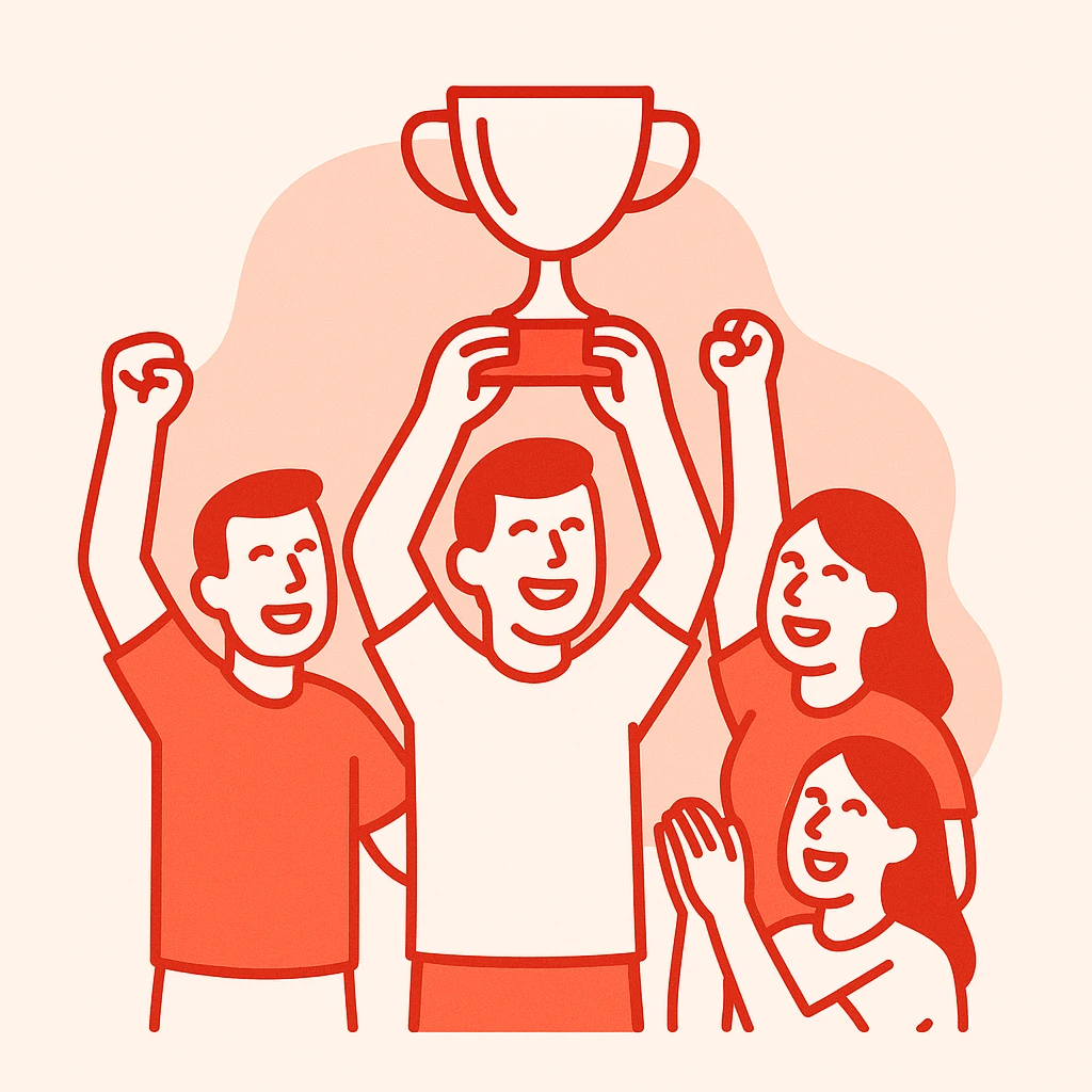 team celebrating with trophy emoji